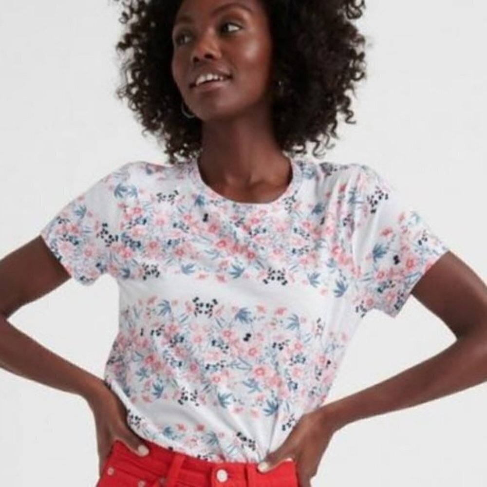 Lucky Brand White Floral Short Sleeve Tee